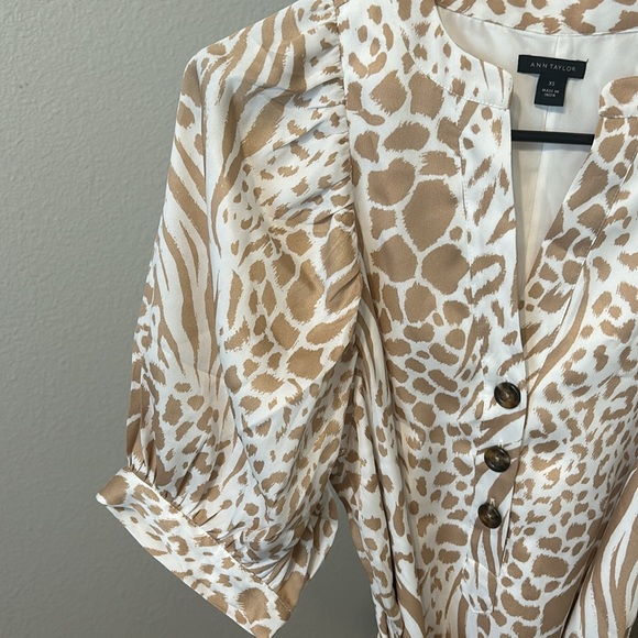 Light beige Ann Taylor animal print dress with tie.  XS - Picture 8 of 8
